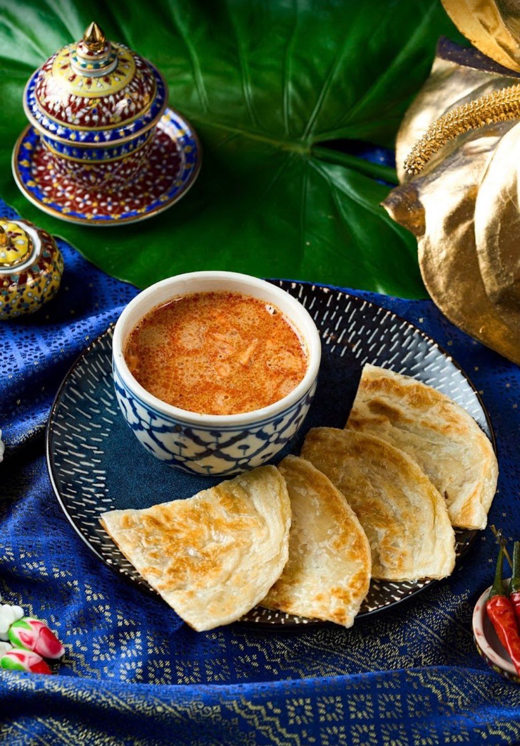 Roti bread with massaman curry dip