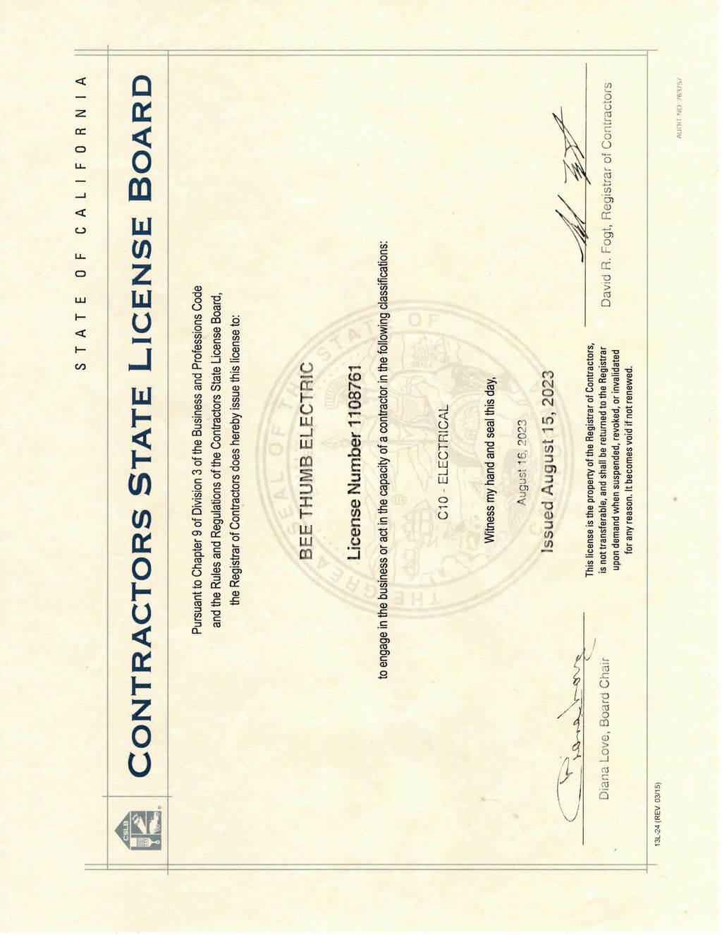Actual Licensed Contractor, not a certification (w