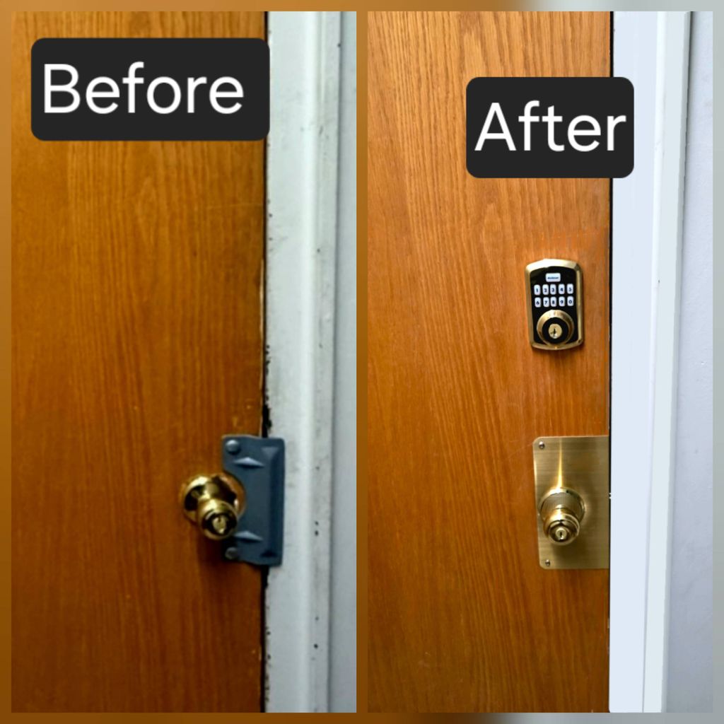 Repaired the door after a break-in and added a new