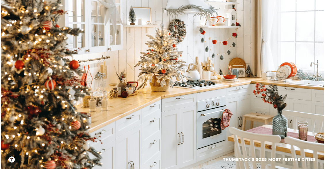 kitchen with holiday decorations