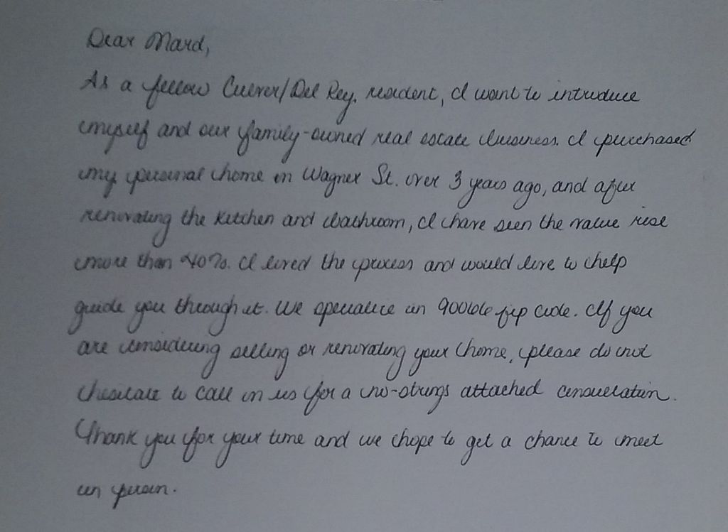 Body of Form Letter for Real Estate Business