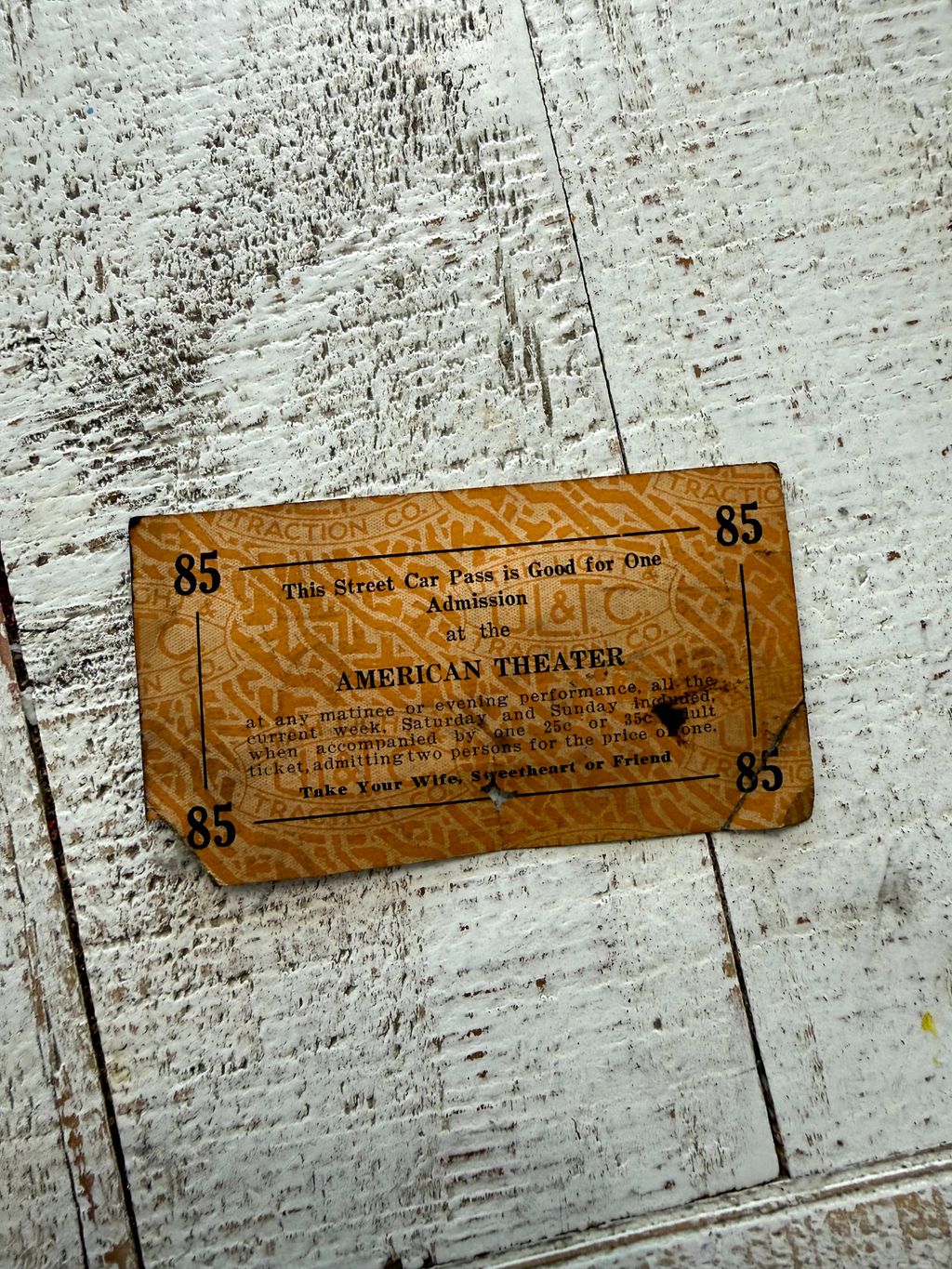 found a 1925 Trolley ticket inside the Wing and So