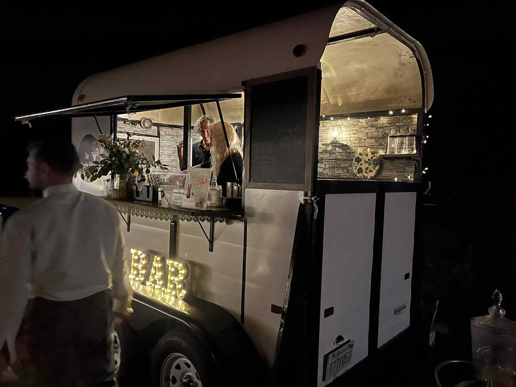 Mobile Horse Trailer Bar lit up for Wedding Bar Se