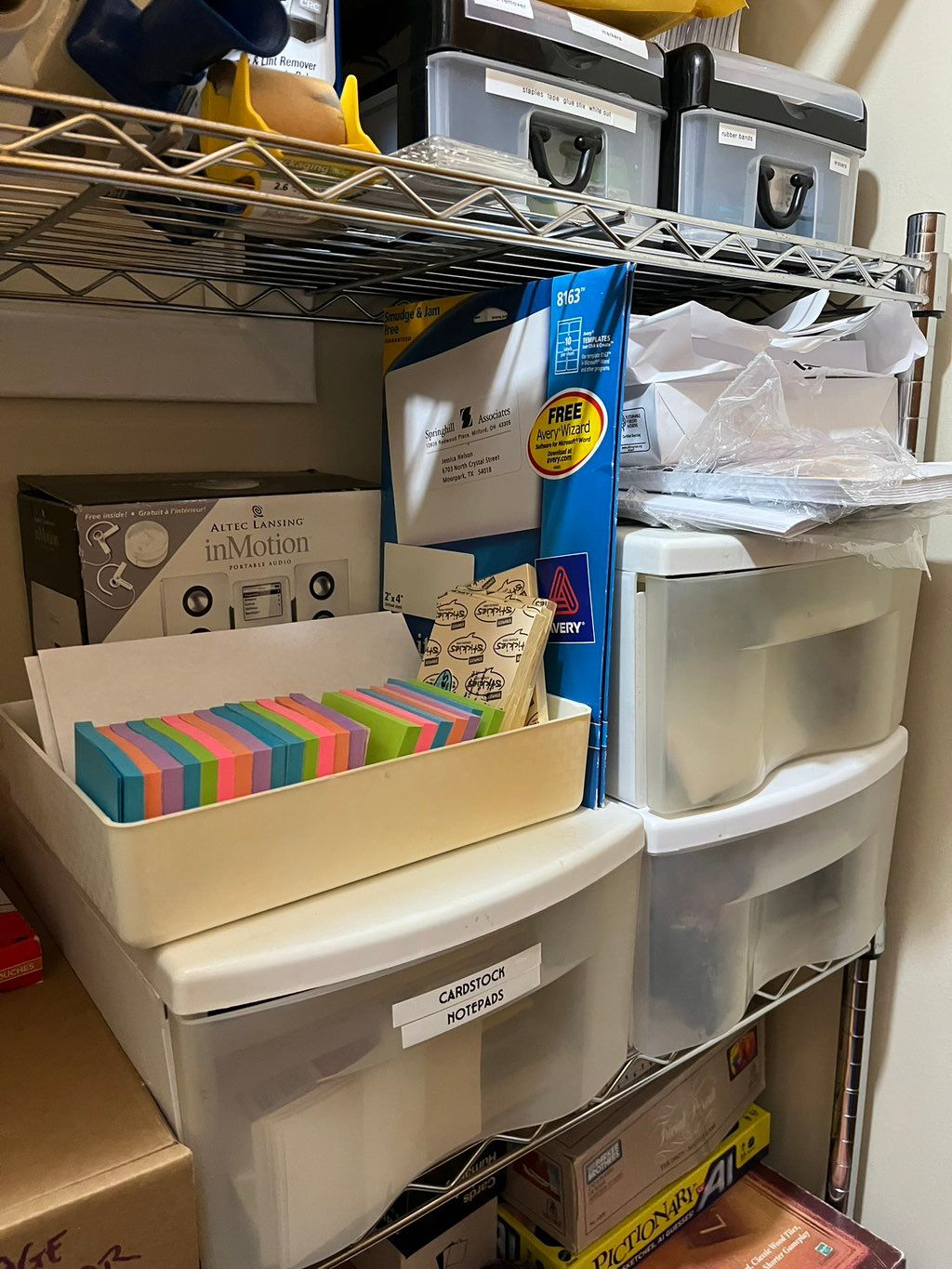 Office supplies can be easily found when labeled. 