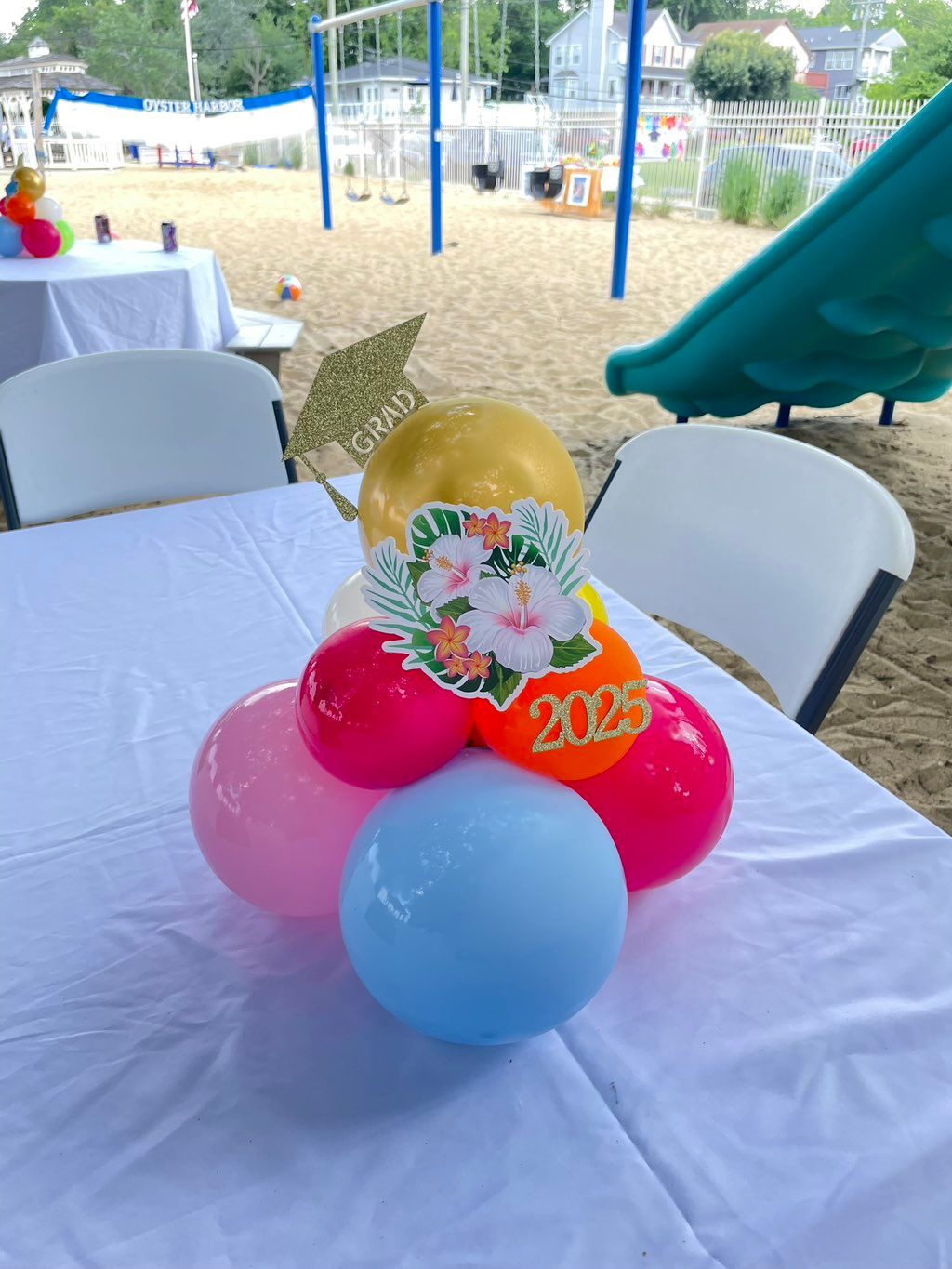 Graduation Hawaiian centerpieces!