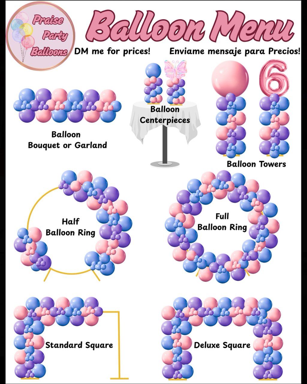 This is our balloon menu! Let us know if you have 