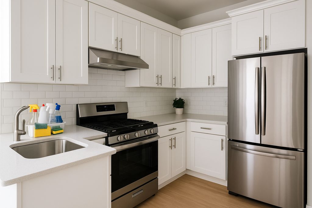 Kitchen cleaned with attention to detail.