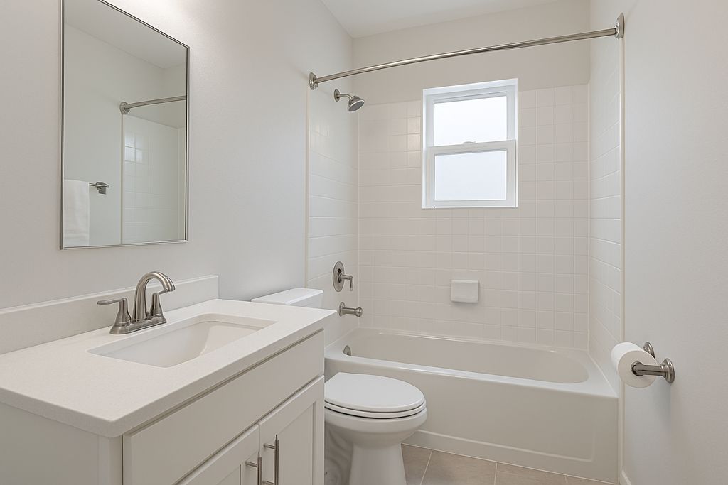 Bathroom fully sanitized and sparkling.