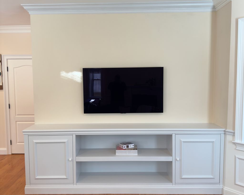New Wall With Built in Cabinet and Wall Mounted TV